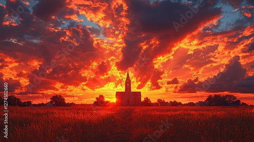 Wallpaper Mural Majestic silhouette of a cathedral against a stunning sunset with vibrant colors Torontodigital.ca