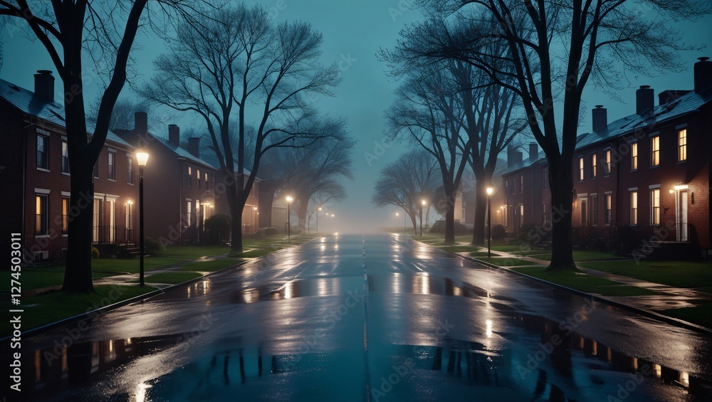 foggy street , AI Generated.
