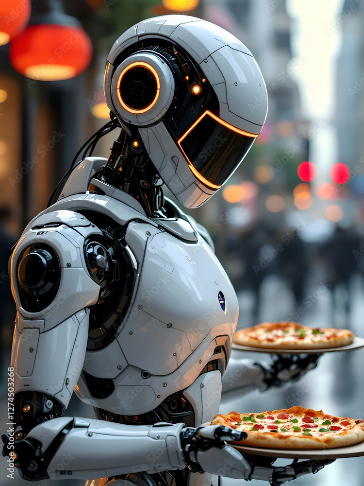 Fototapeta premium Cyborg holding pizza
