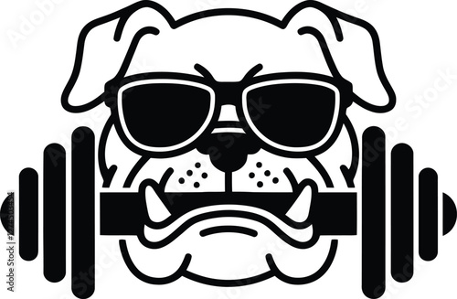A Black and white bulldog with dumbbell vector illustration 
