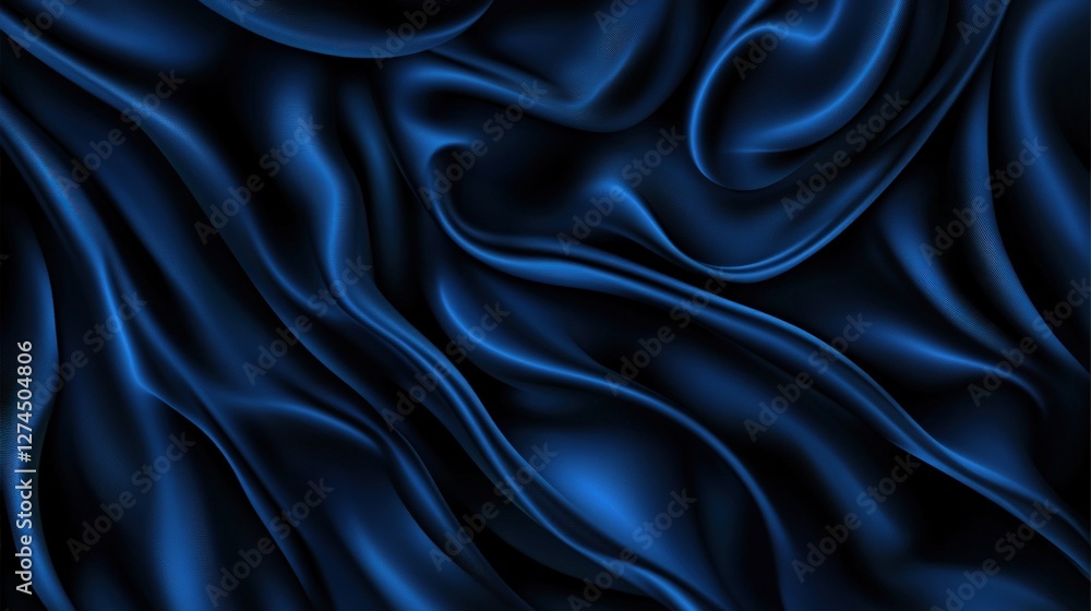 Obraz premium Blue silk fabric drapes, elegant waves, dark background, luxury textile, design element