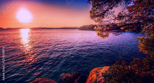 amazing nature scenery, Croatia, Europe, Adriatic sea, Zadar region, scenic coast near Bilo and Primosten