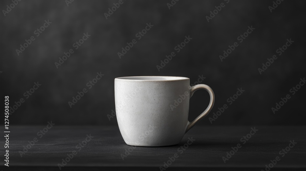 White mug on dark table, moody background, product display White mug on dark table, moody background, product display