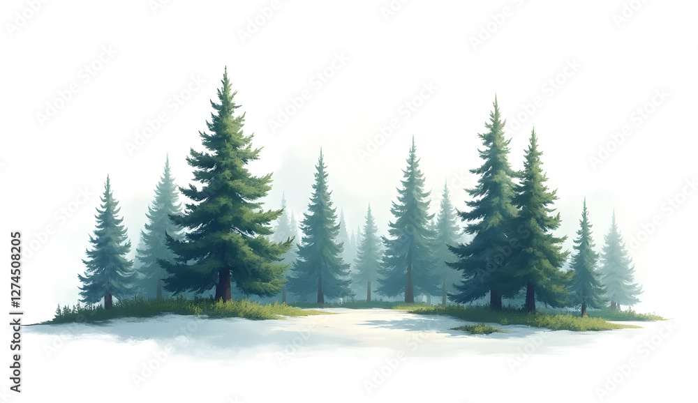Fototapeta premium Majestic Pine Tree on Graphic-Friendly white Background 