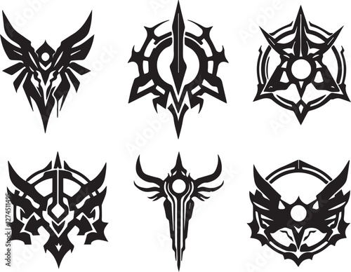 Set of elements for flat design in cyberpunk style. Hand drawn vector illustration