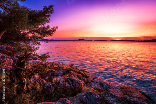 amazing nature scenery, Croatia, Europe, Adriatic sea, Zadar region, scenic coast near Bilo and Primosten photo