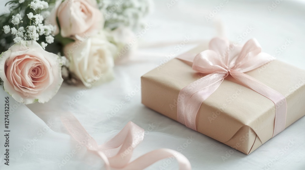 Gift Box with Roses on a White Surface Gift Box with Roses on a White Surface