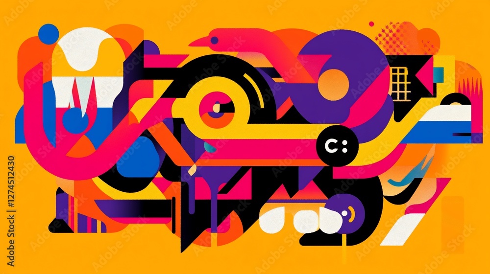 Fototapeta premium Vibrant Abstract Composition: A Symphony of Shapes and Colors