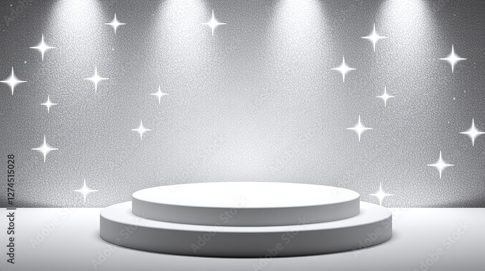 Fototapeta premium A circular, illuminated podium stands against a textured, starlight backdrop.
