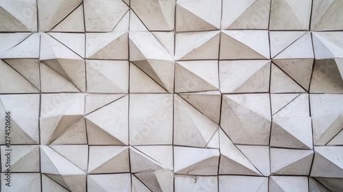 Textured Wall with Geometric Shapes and Patterns in White Tones Highlighting Modern Architectural Design Elements