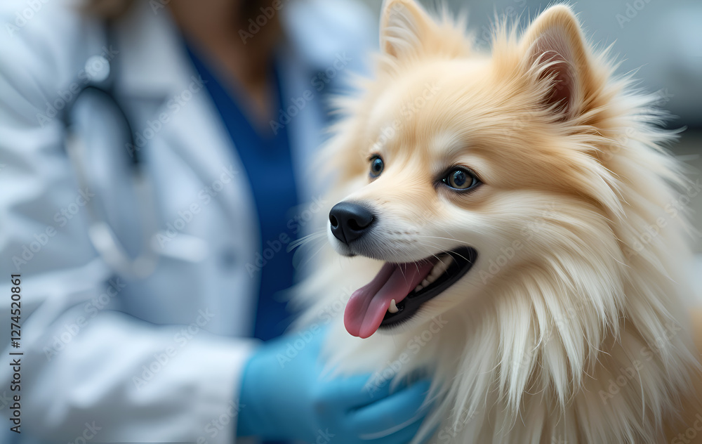 cute peach Spitz on doctor observation. conceptual Digital artwork. Ai generated