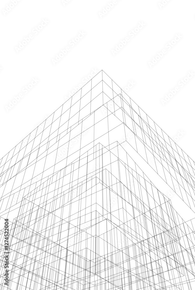 Modern Architectural Wireframe. Futuristic Skyscraper Perspective Modern Architectural Wireframe. Futuristic Skyscraper Perspective