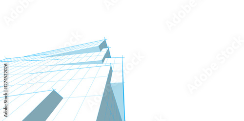 Modern Architectural Wireframe. Futuristic Skyscraper Perspective