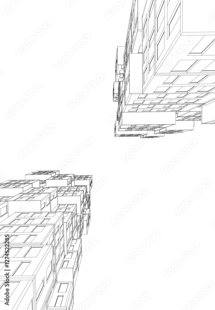 Obraz premium Modern Architectural Wireframe. Futuristic Skyscraper Perspective
