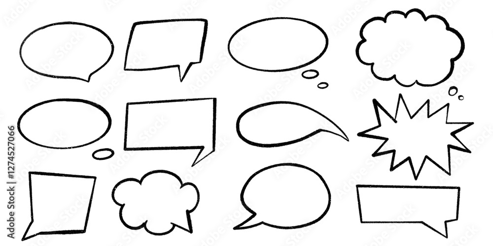 Obraz premium Hand-drawn comic speech bubbles set on transparent background. PNG image