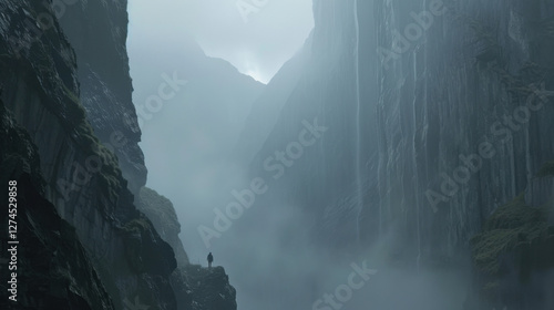 canyon in mountains with fog