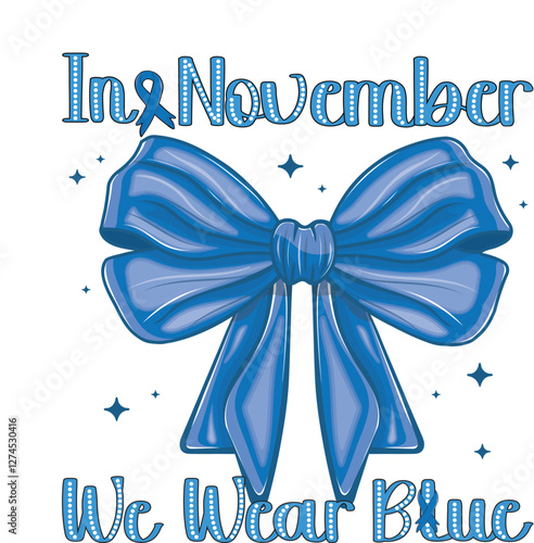 Coquette leopard bow Diabetes Awareness EPS Vector, In November we wear blue EPS Vector, race EPS Vector, Hope EPS Vector, Retro Blue Ribbon Awareness EPS Vector, bow EPS Vector