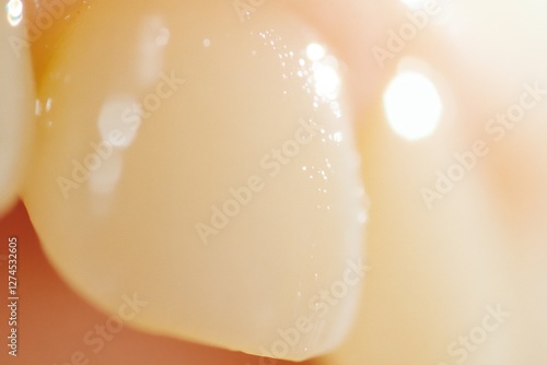Close-up healthy tooth enamel, dental hygiene, bright background