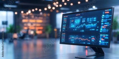 Wallpaper Mural corporate data board with animated ratios in neon blue Torontodigital.ca