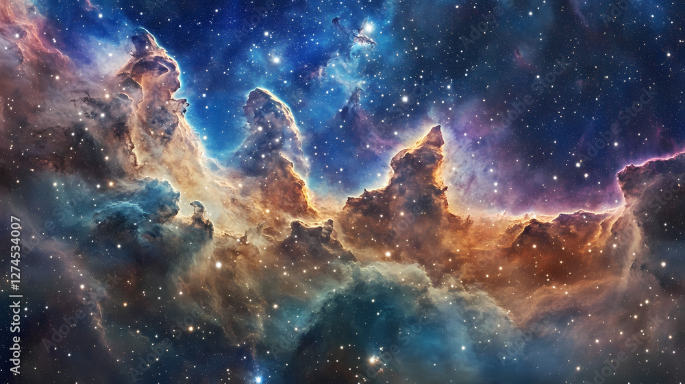 Obraz premium Stunning view of the cosmic clouds and stars in the carina nebula during a clear night sky. Galactic Optical Illusions. Illustration