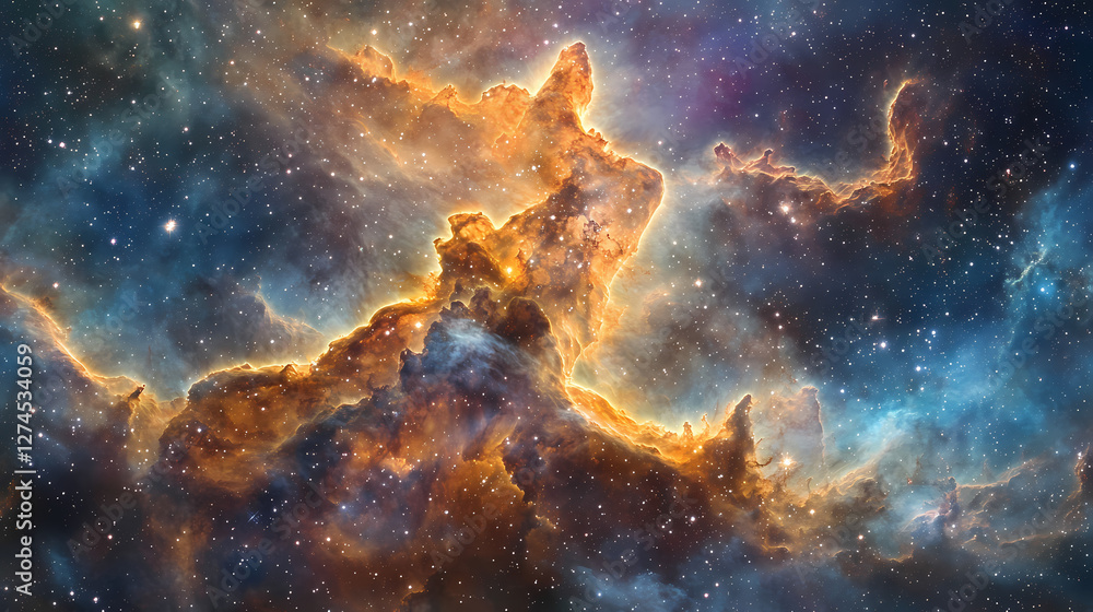 Fototapeta premium Stunning view of the cosmic clouds and stars in the carina nebula during a clear night sky. Galactic Optical Illusions. Illustration
