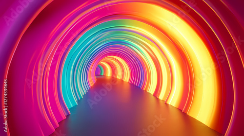 Fototapeta Naklejka Na Ścianę i Meble -  Vibrant rainbow tunnel 3d render. Galactic Optical Illusions. Illustration