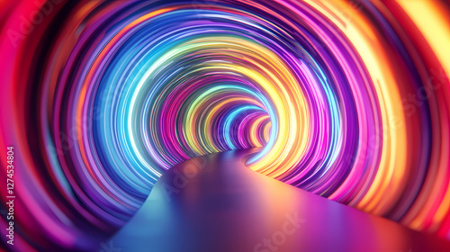 Fototapeta Naklejka Na Ścianę i Meble -  Vibrant rainbow tunnel 3d render. Galactic Optical Illusions. Illustration