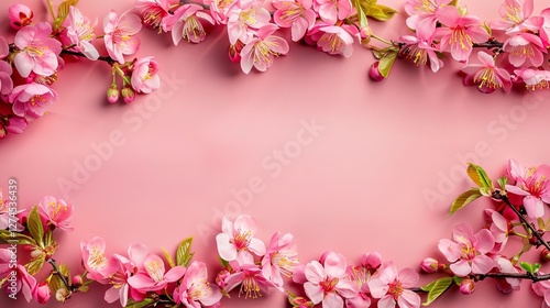 Wallpaper Mural Spring Floral Frame Background, Cherry Blossom Flowers on Pink, Invitation or Greeting Card Mockup Torontodigital.ca