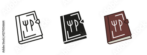 Cookbook icon. Recipe book symbol. Cooking guide vector illustration. Kitchen manual sign. Chef's culinary instruction pictogram. Food preparation concept. Gastronomy reference design.