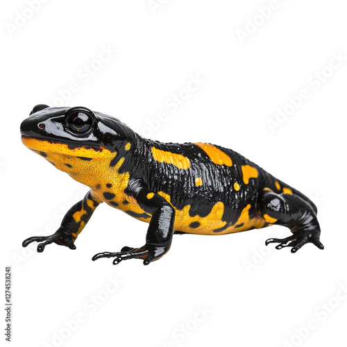 Bold highcontrast image of spotted salamander on white background