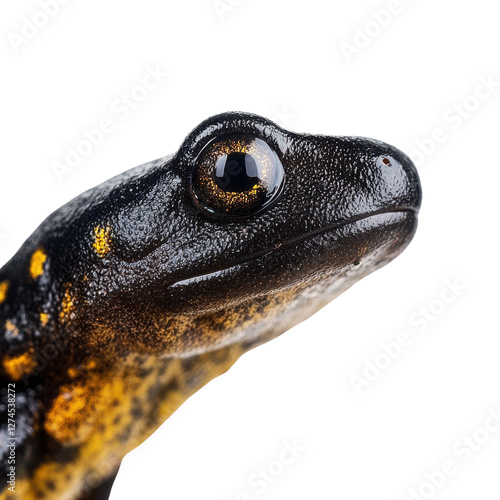 Bold highcontrast image of spotted salamander on white background