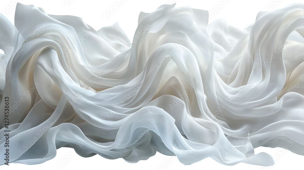White Silk Fabric Soft Draped Waves, Elegant Texture for Light Backgrounds, isolated on transparent background. White Silk Fabric Soft Draped Waves, Elegant Texture for Light Backgrounds, isolated on transparent background.