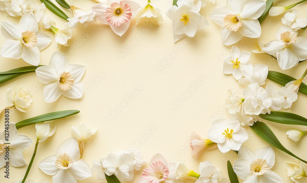 Elegant Frame of White Daffodils and Light Pink Orchids Elegant Frame of White Daffodils and Light Pink Orchids