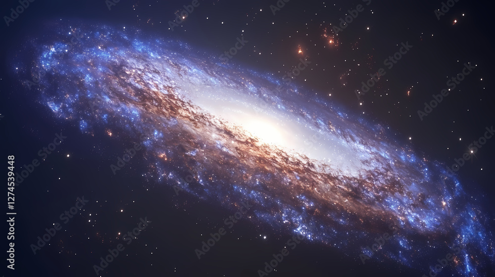 Fototapeta premium A mesmerizing view of the galaxy with sparkling stars against a deep blue backdrop, evoking a sense of wonder and exploration. Galactic Optical Illusions. Illustration