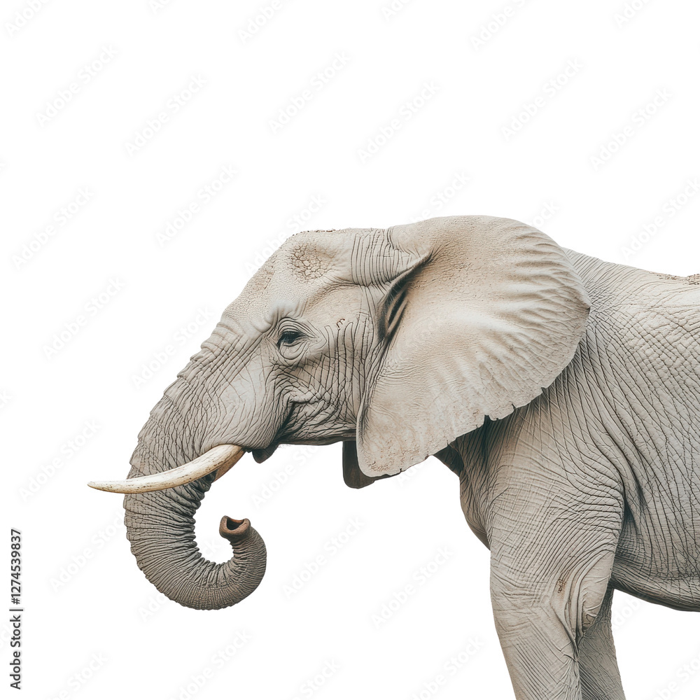 Fototapeta premium Majestic African elephant in textured lifelike portrait on white