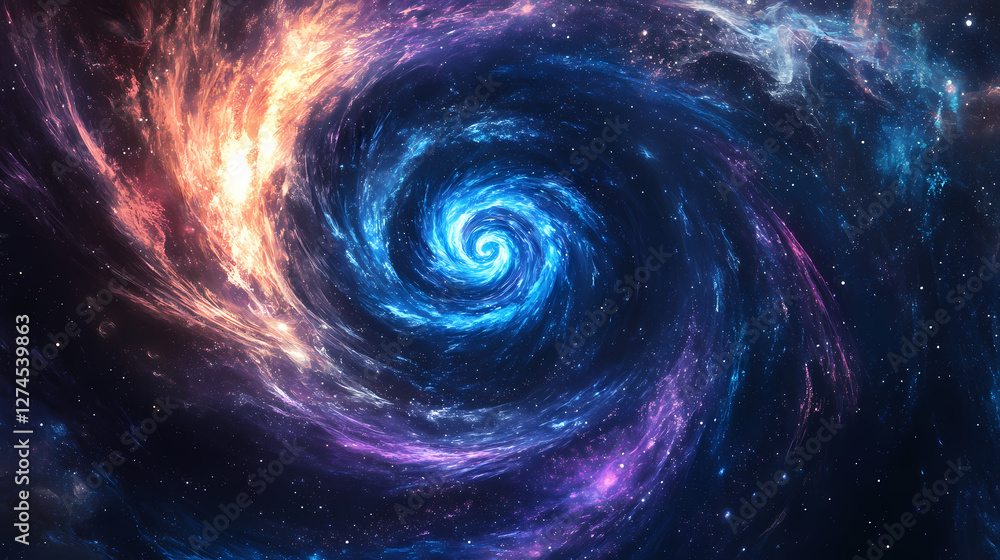 A vibrant spiral galaxy with swirling shades of blue and purple against a dark cosmic backdrop. Galactic Optical Illusions. Illustration A vibrant spiral galaxy with swirling shades of blue and purple against a dark cosmic backdrop. Galactic Optical Illusions. Illustration