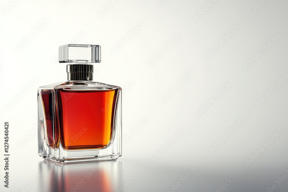 Elegant glass bottle of amber liquid capturing soft light in a serene setting isolated on transparent background Elegant glass bottle of amber liquid capturing soft light in a serene setting isolated on transparent background