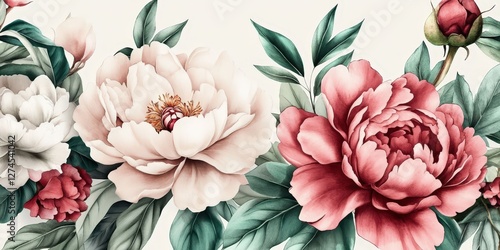 Elegant Asian aesthetic in a watercolor style with floral elements.
