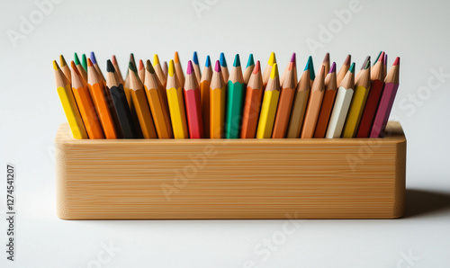 Eco-friendly colored pencils neatly organized in a collection, ideal for creative and sustainable art projects. photo