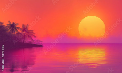 Modern dynamic artistic sunset blending orange and fuchsia tones, creating a mesmerizing design for all spaces