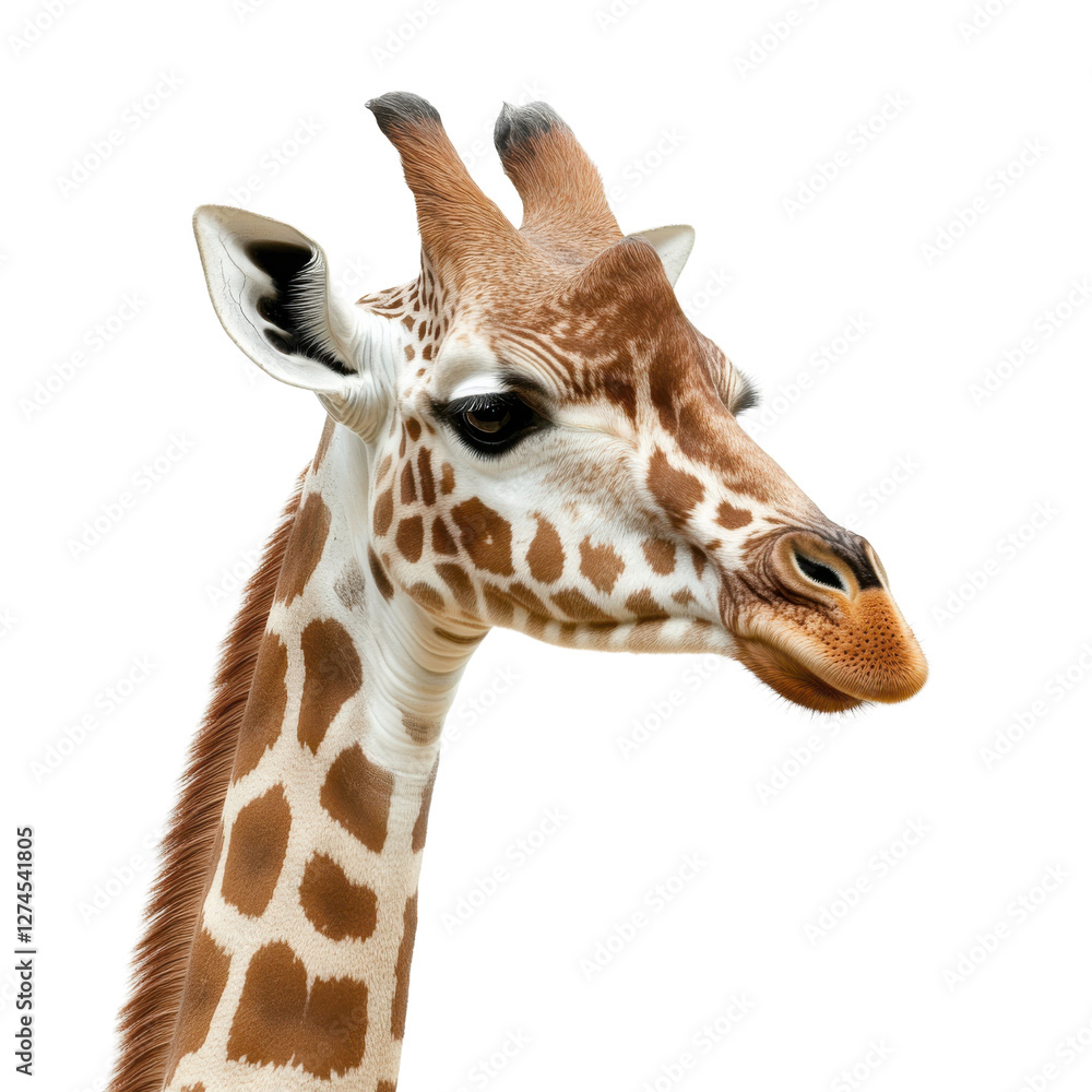 Fototapeta premium Elegant adult giraffe portrait in serene studio setting