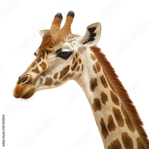 Elegant adult giraffe portrait in serene studio setting