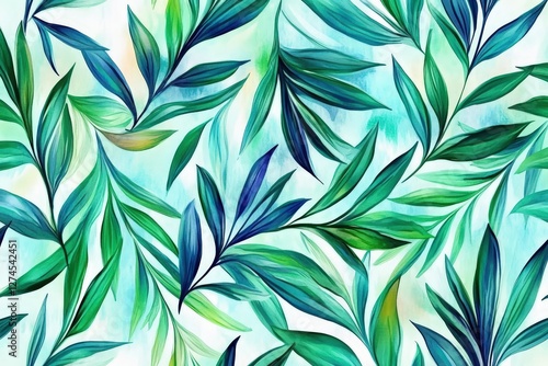 Stylish spring and summer seamless patterns featuring lush foliage.