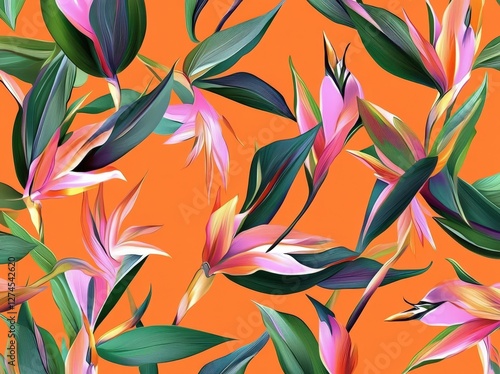 Trendy Orange and Pink Jungle Floral Design.