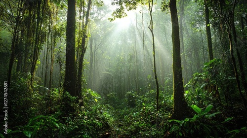 * Trekking through dense rainforest with a local guide.