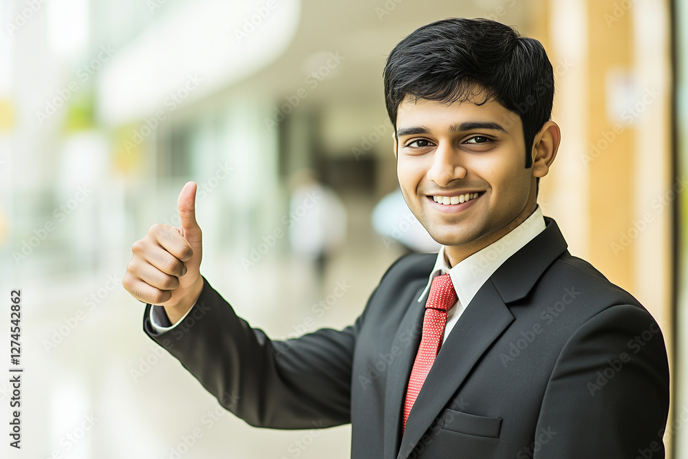 An Indian business professional giving a confident thumbs-up, conveying positivity and motivation. An Indian business professional giving a confident thumbs-up, conveying positivity and motivation.
