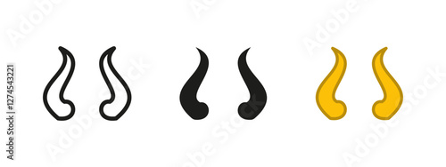 Horns icon. Animal antlers symbol. Bull head vector illustration. Deer sign. Devil horn silhouette pictogram. Beast and mammal concept.
