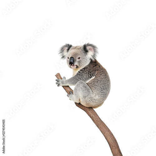 Solo koala on branch soft lighting serene backdrop