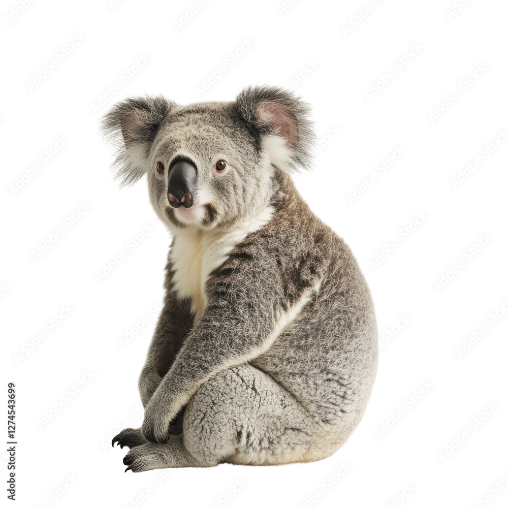 Naklejka premium Single koala relaxed groomed closeup on Transparent background