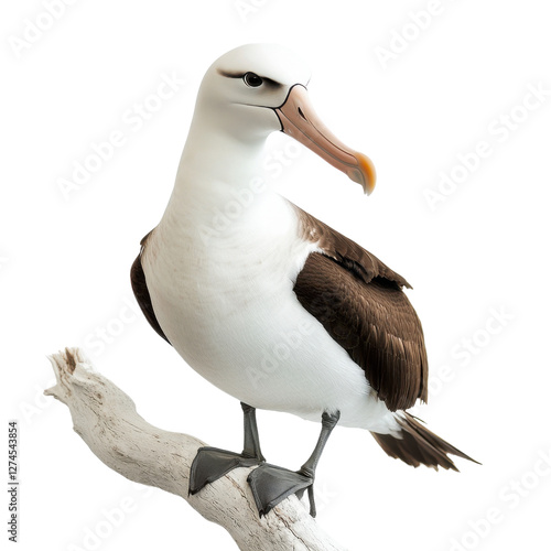Single Laysan Albatross perched in serene studio setting